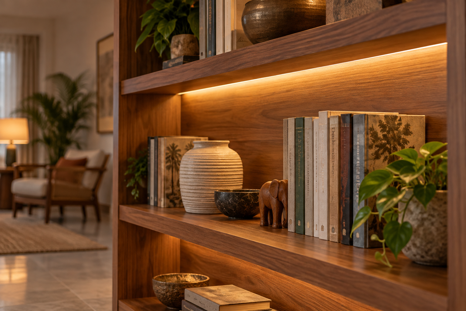 Concealed front shelf light seen from a seated viewing angle